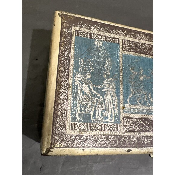 Vintage Metal Wood Lined Box Jewelry Trinket Keepsakes W Lid Egyptian 9.5”x5” - Picture 3 of 16